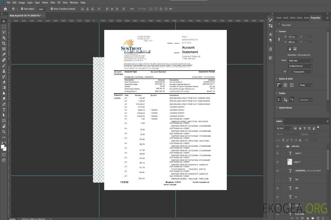 Modèle de justificatif de domicile de la banque SunTrust aux États-Unis au format .xls et .pdf template